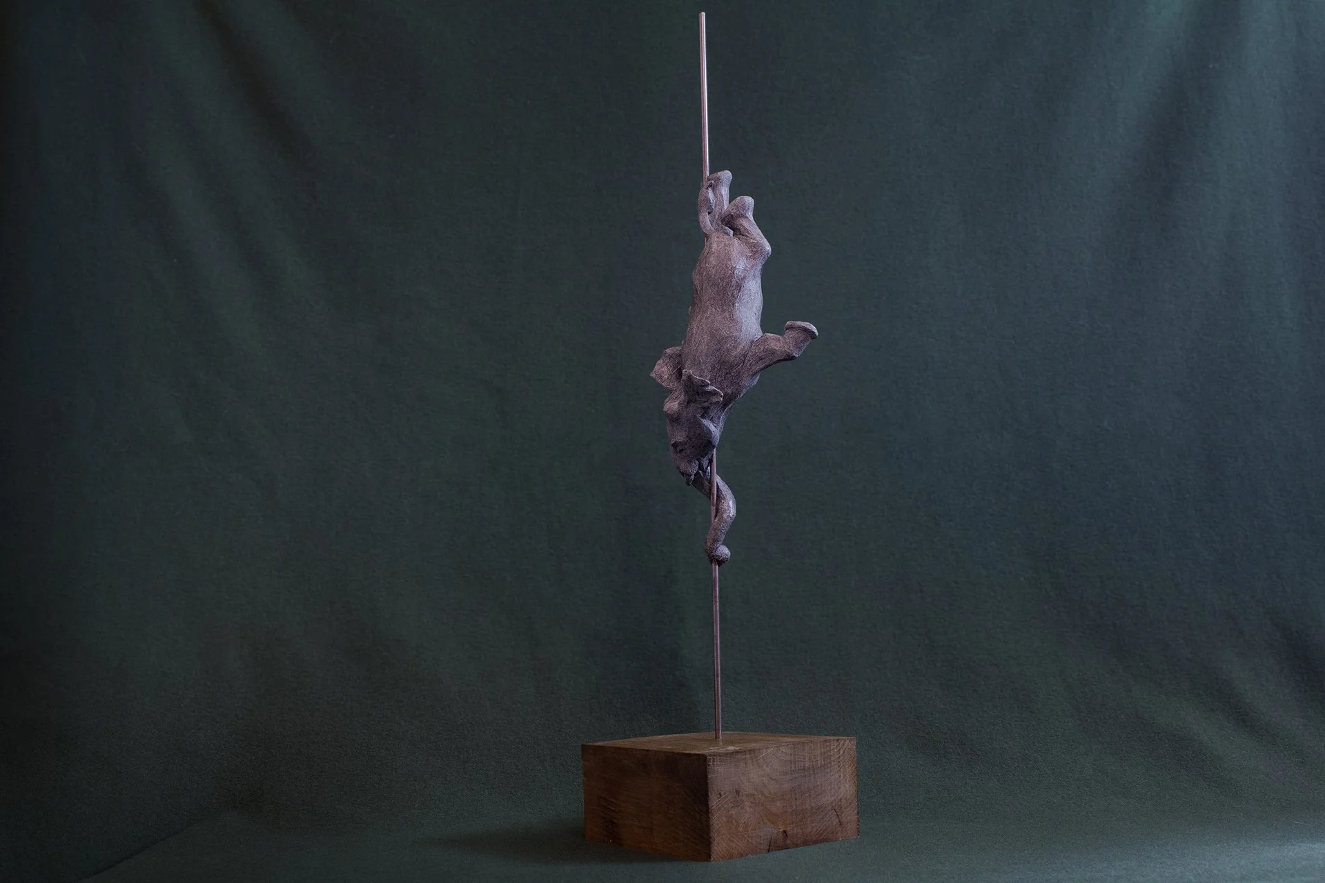 Sculpture terre. un éléphant apnéiste descend le long de sa ligne de vie. Clay sculpture. A free-diving elephant descends along its lifeline.