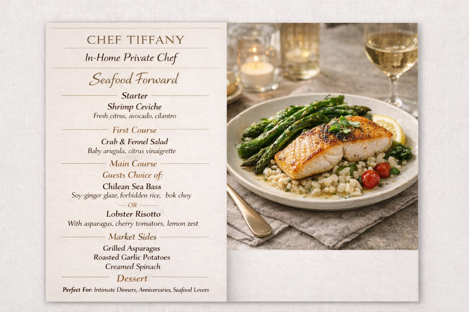 Seafood In-Home Private Chef Menu