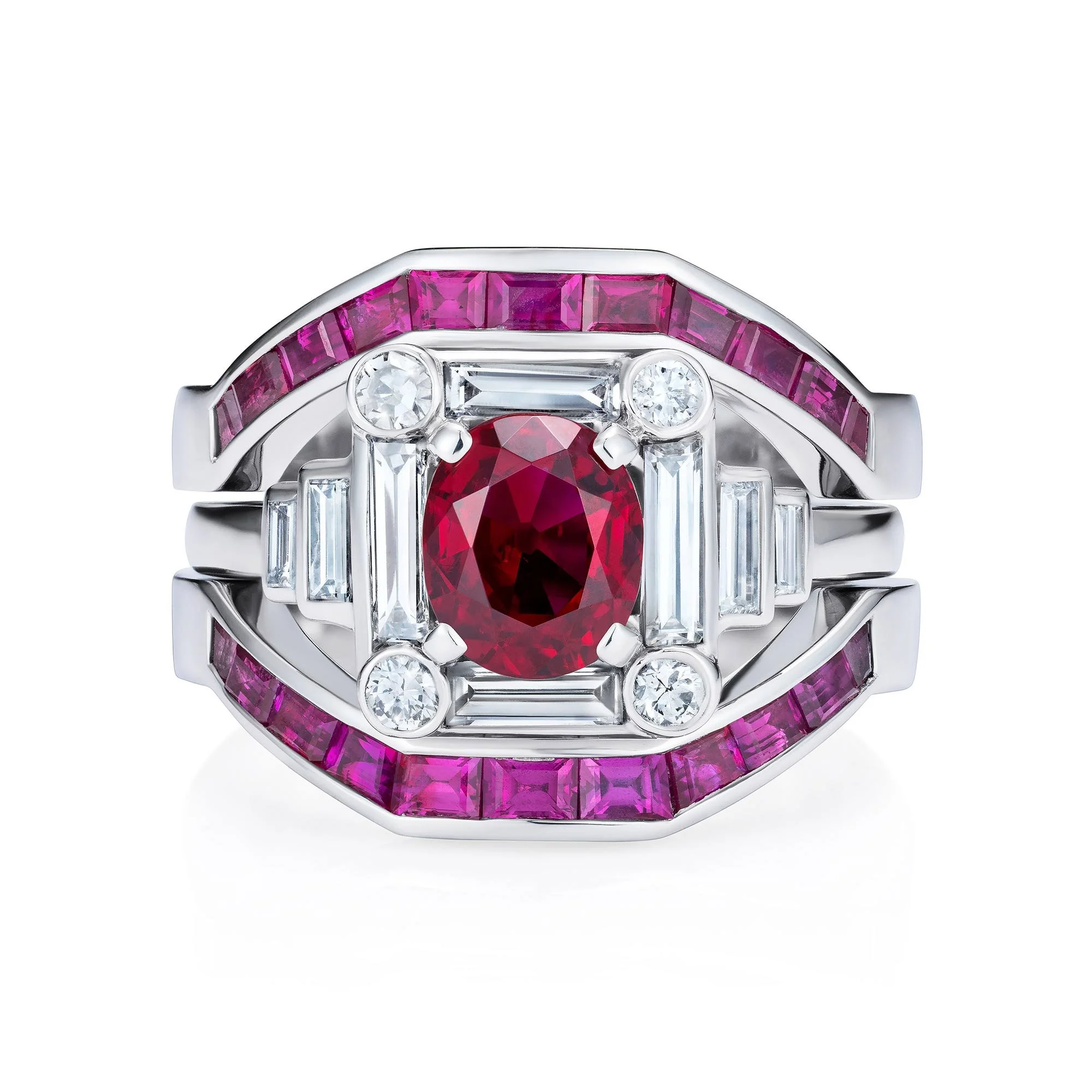 Ruby party jacket ring top view