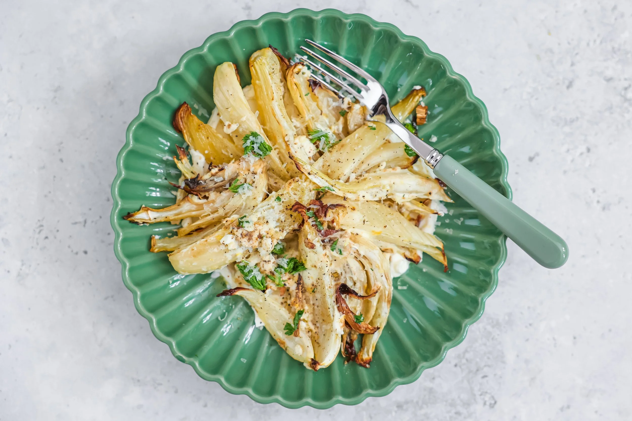 Rezept für geschmorrter Fenchel auf Labneh