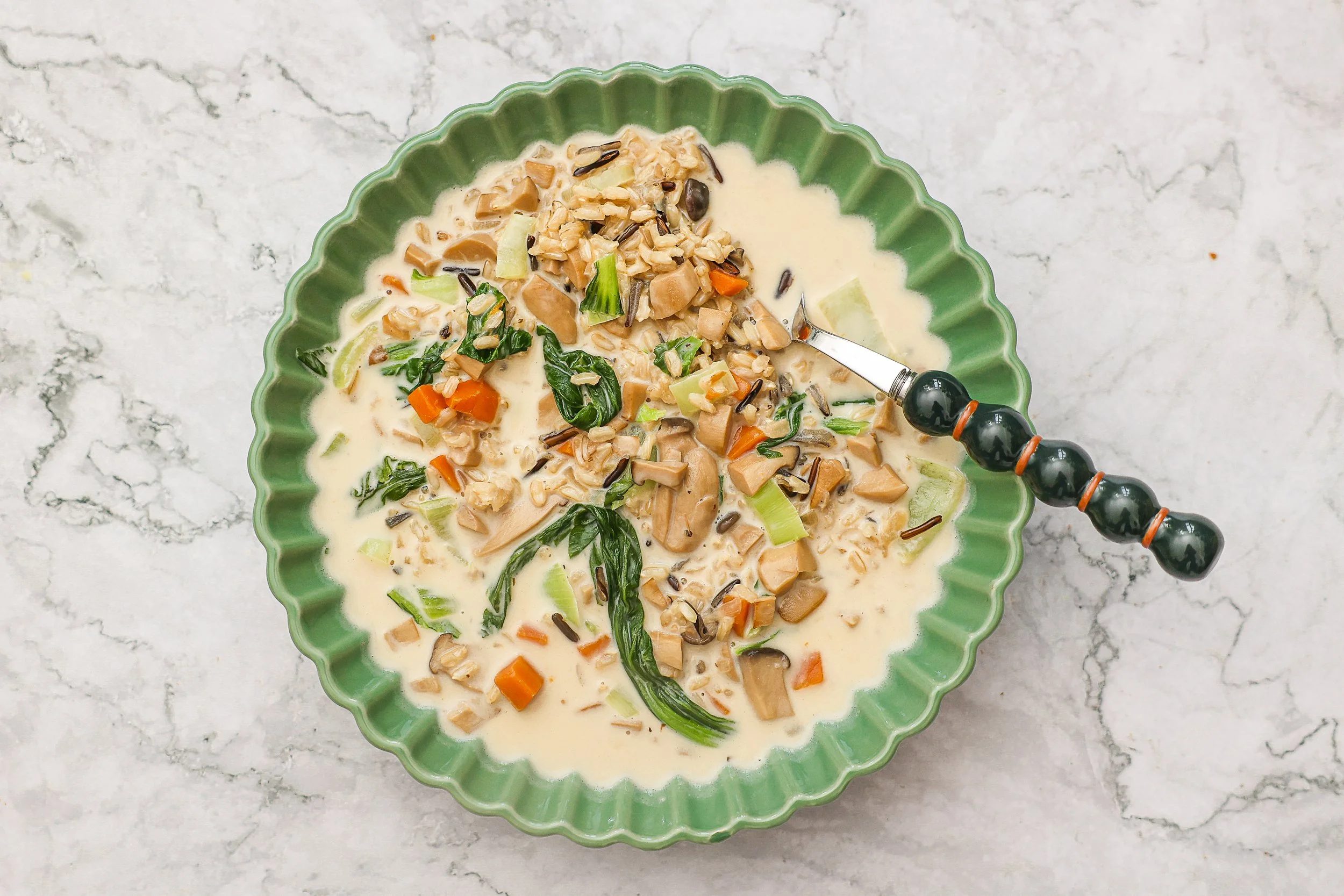 Rezept für Wildreissuppe mit Pilzen und Pak Choi