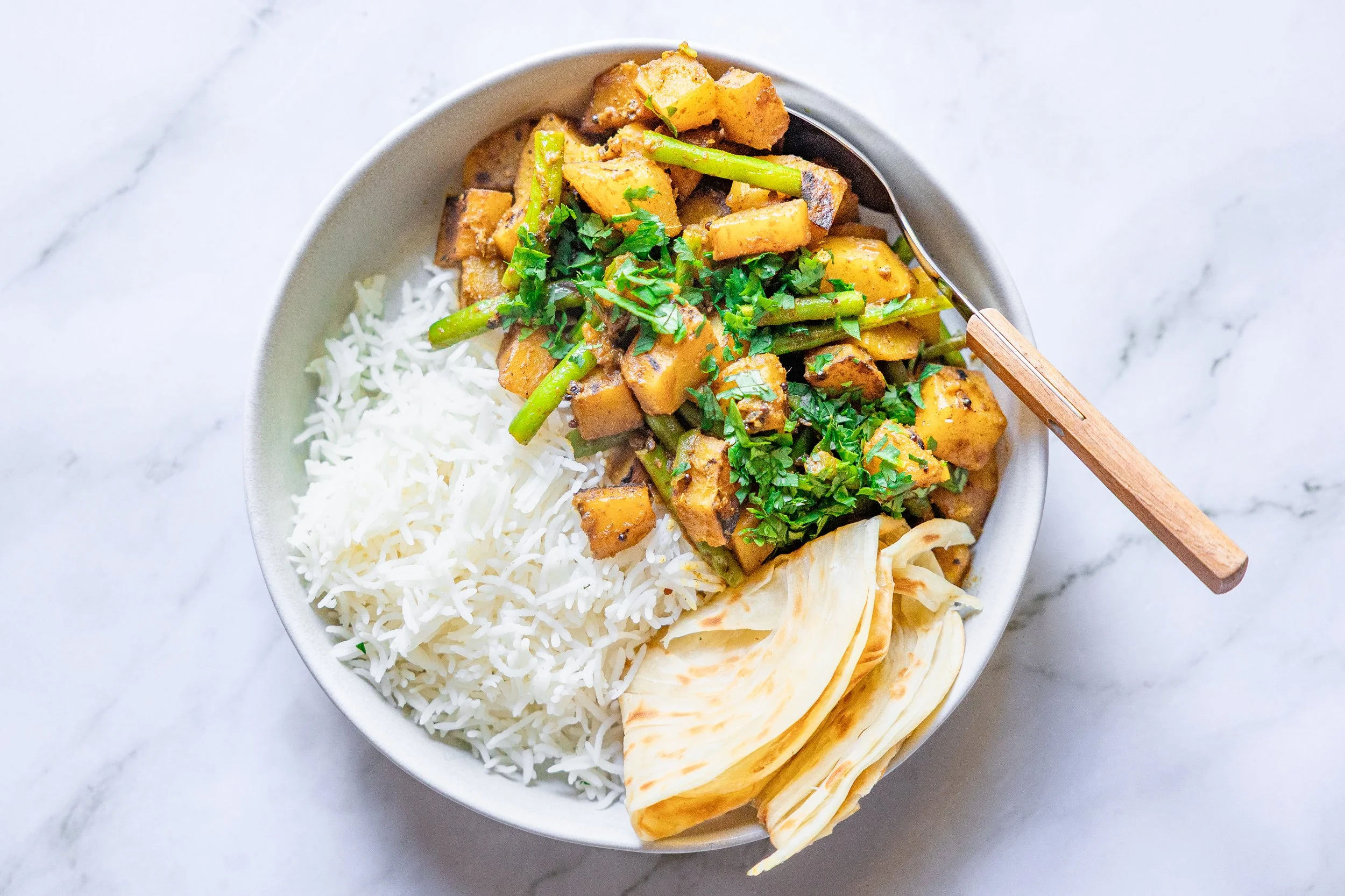 Rezept für Kartoffel und Bohnen Sabzi