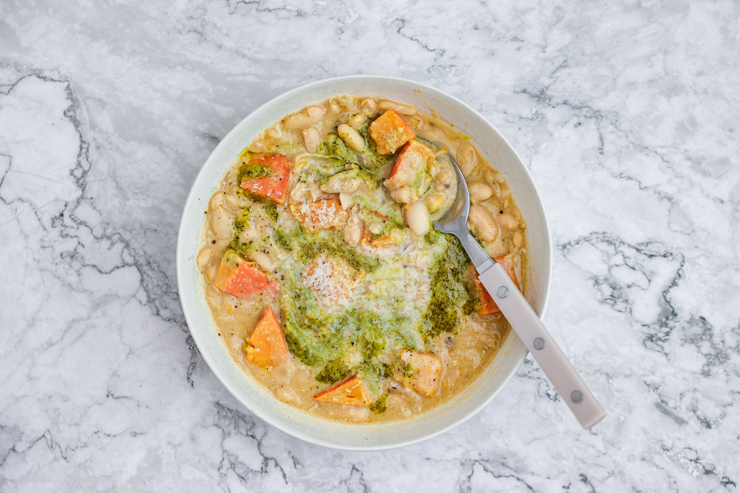 Rezept für Bohnen Kürbis Suppe