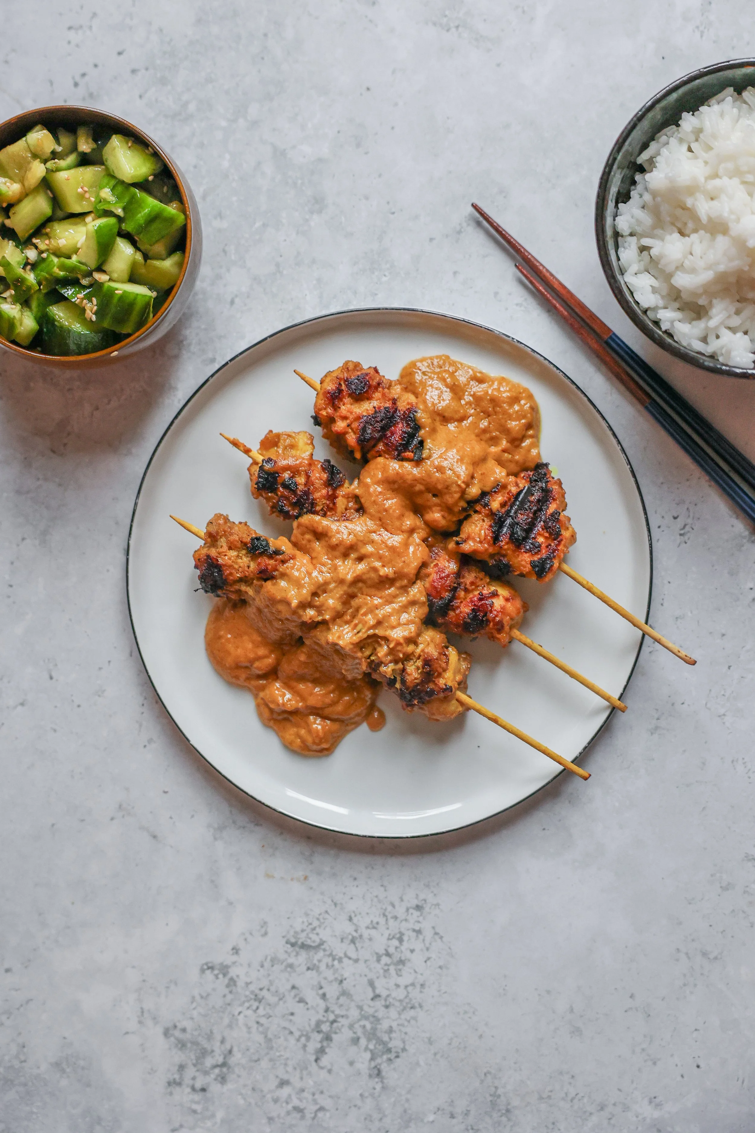Rezept für Chicken Satay, Satay Spieße mit Erdnusssoße, asiatische Hähnchenspieße