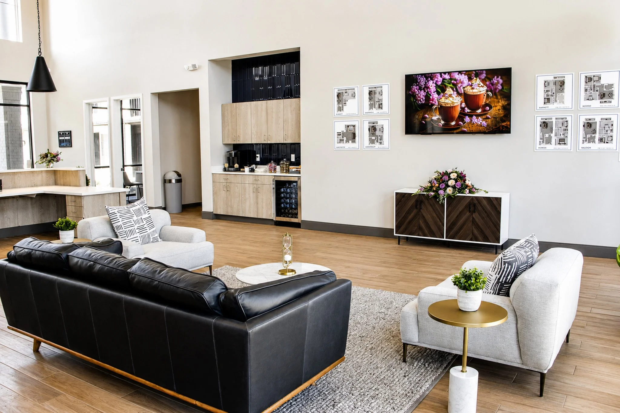 Interior shot of the clubhouse with a flatscreen tv.