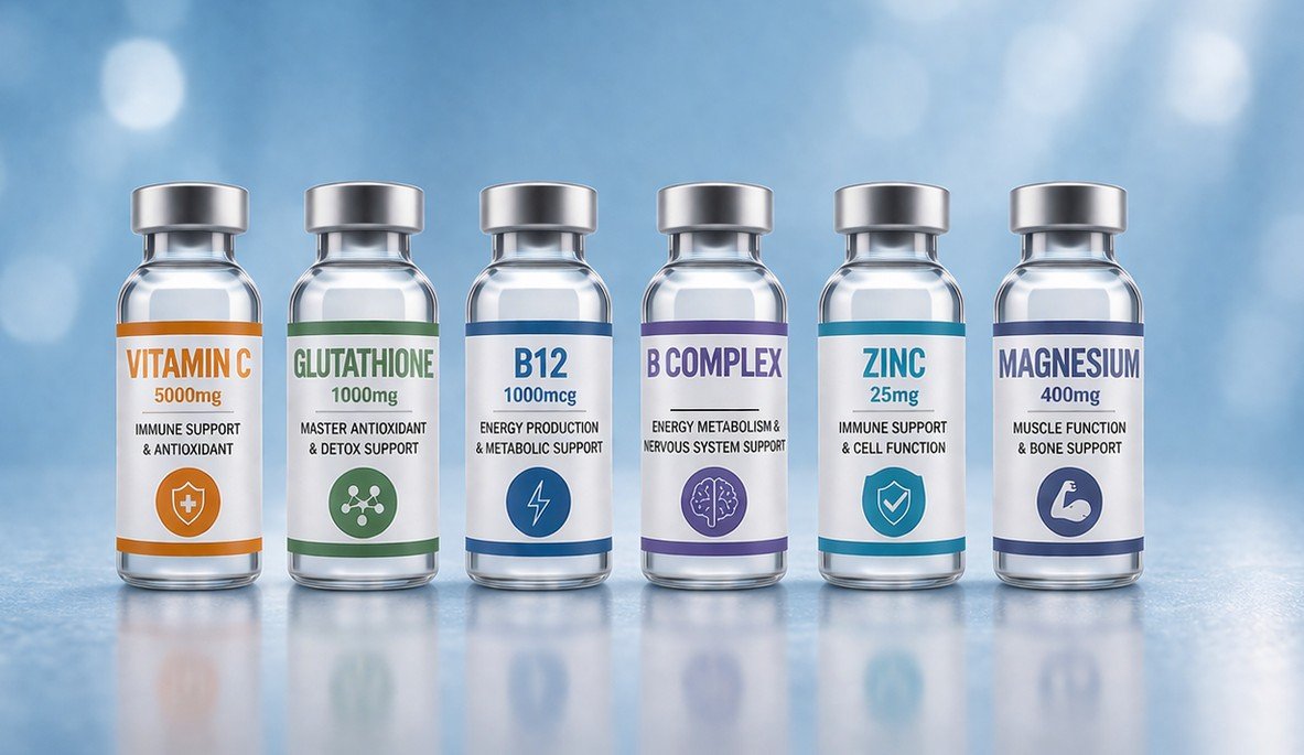IV therapy vitamin and nutrient add ins available with select treatments from North Carolina Mobile IV Medics throughout coastal and inland North Carolina.
