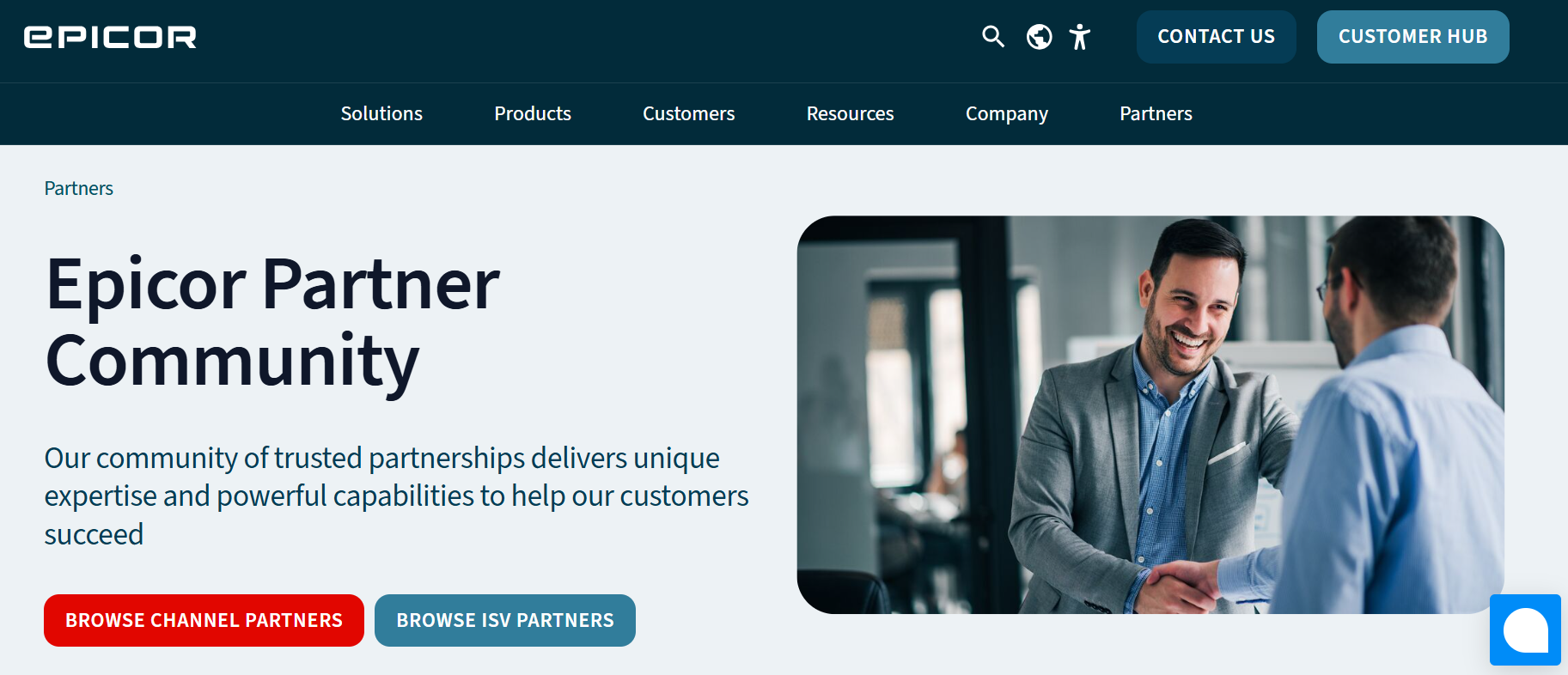 A screenshot of Epicor's website page for their Partner Community