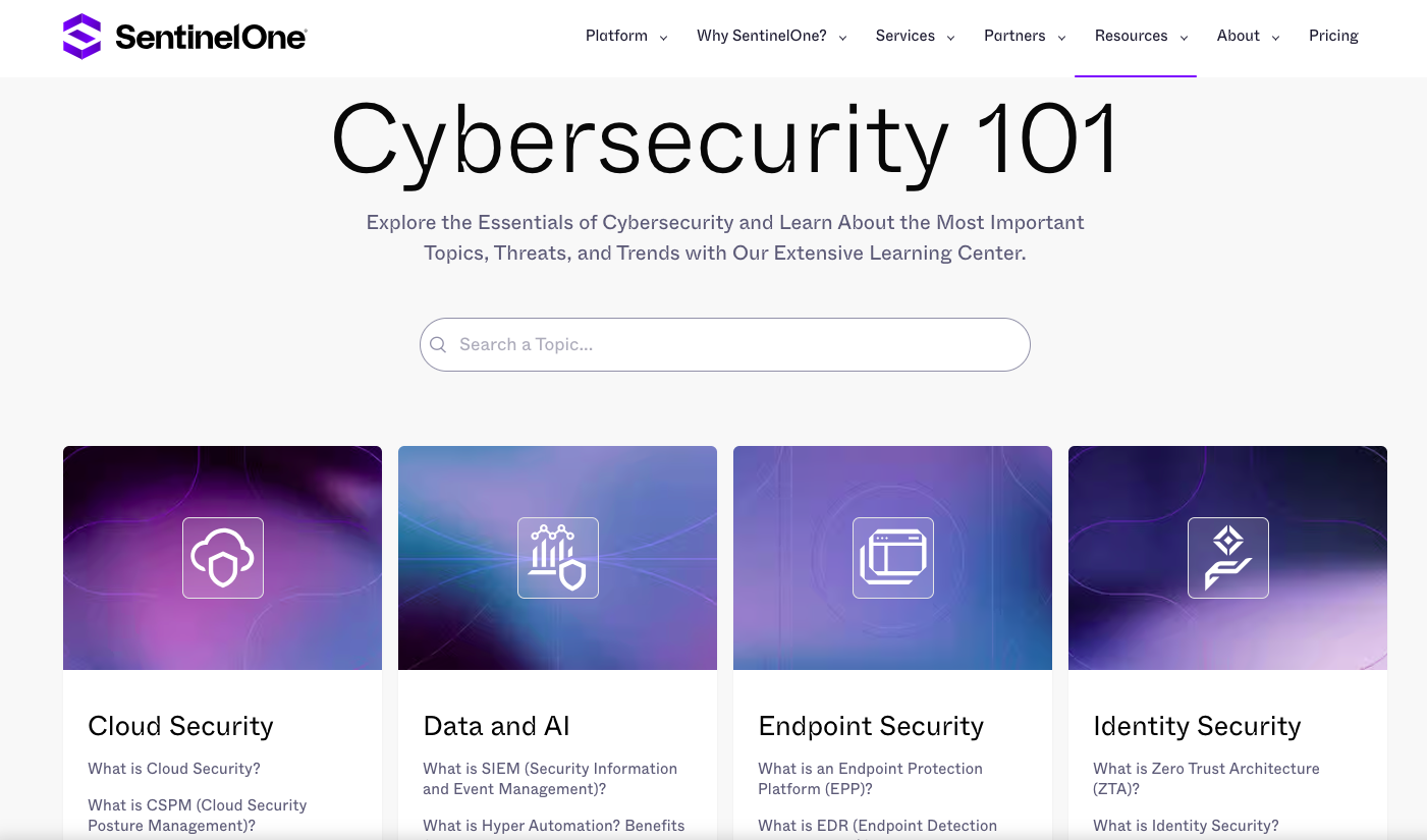 screenshot of cybersecurity website
