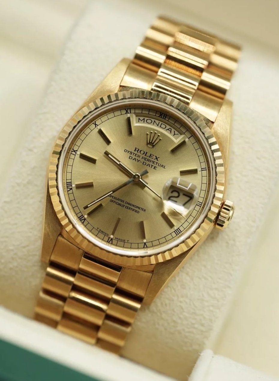 SOLD - 18ct 36mm ''factory champagne baton dial'' Daydate