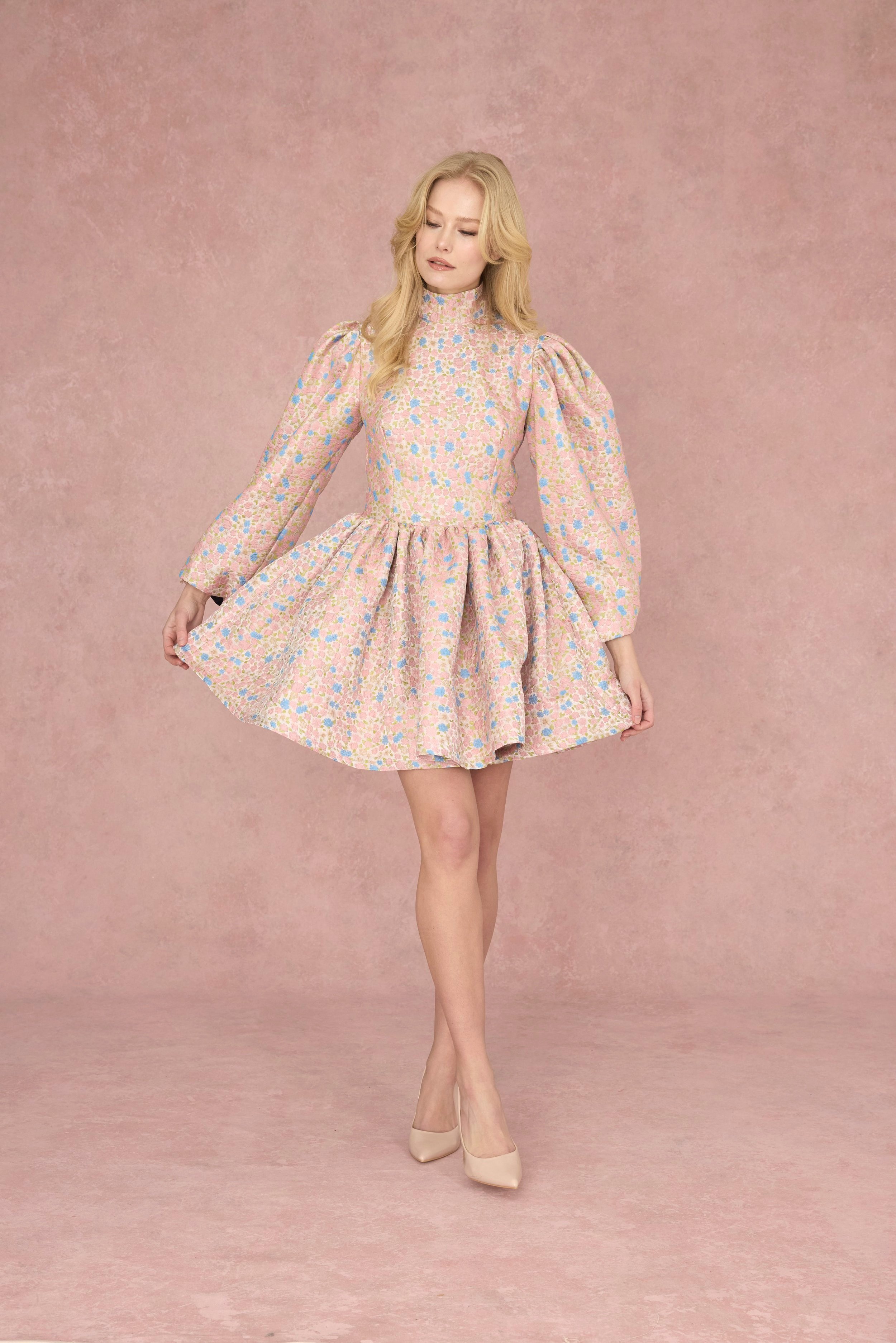 Pink jacquard dress short