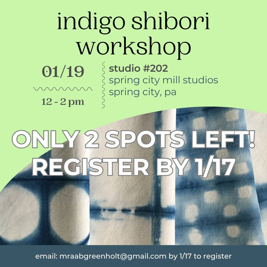 ONLY 2 SPOTS LEFT! 
It's a good time of year to gather around the indigo vat and create something new together!

Registration closes at noon on Friday, 1/17
🌿$50/workshop 

If you can't make it this Sunday, I'm offering the workshop again on Februar