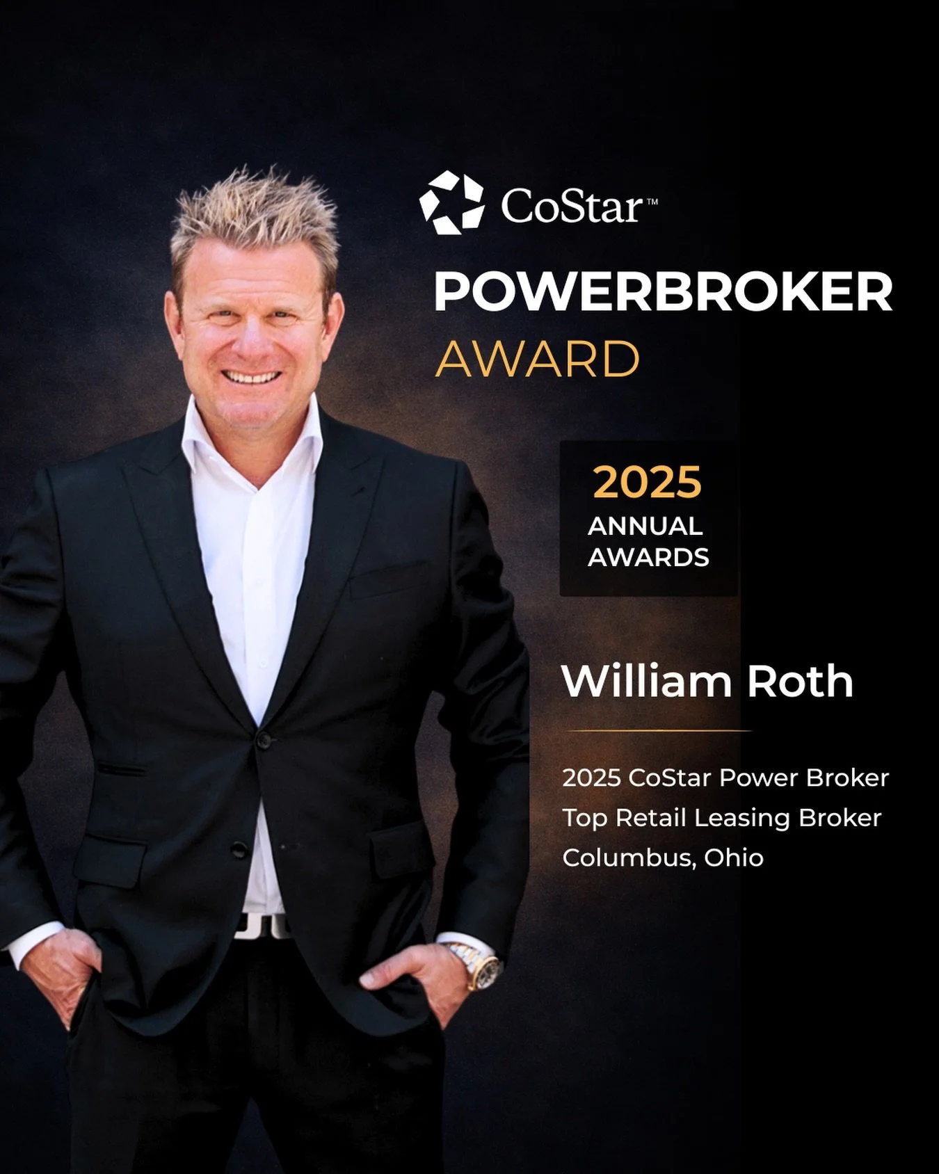Congratulations to our CEO &amp; Founder and Principal Broker, @willrothstagram, on being named a 2025 CoStar Power Broker &ndash; Top Retail Leasing Broker in Columbus, Ohio.🏆 

The @costar Power Broker Awards recognize the top commercial real esta