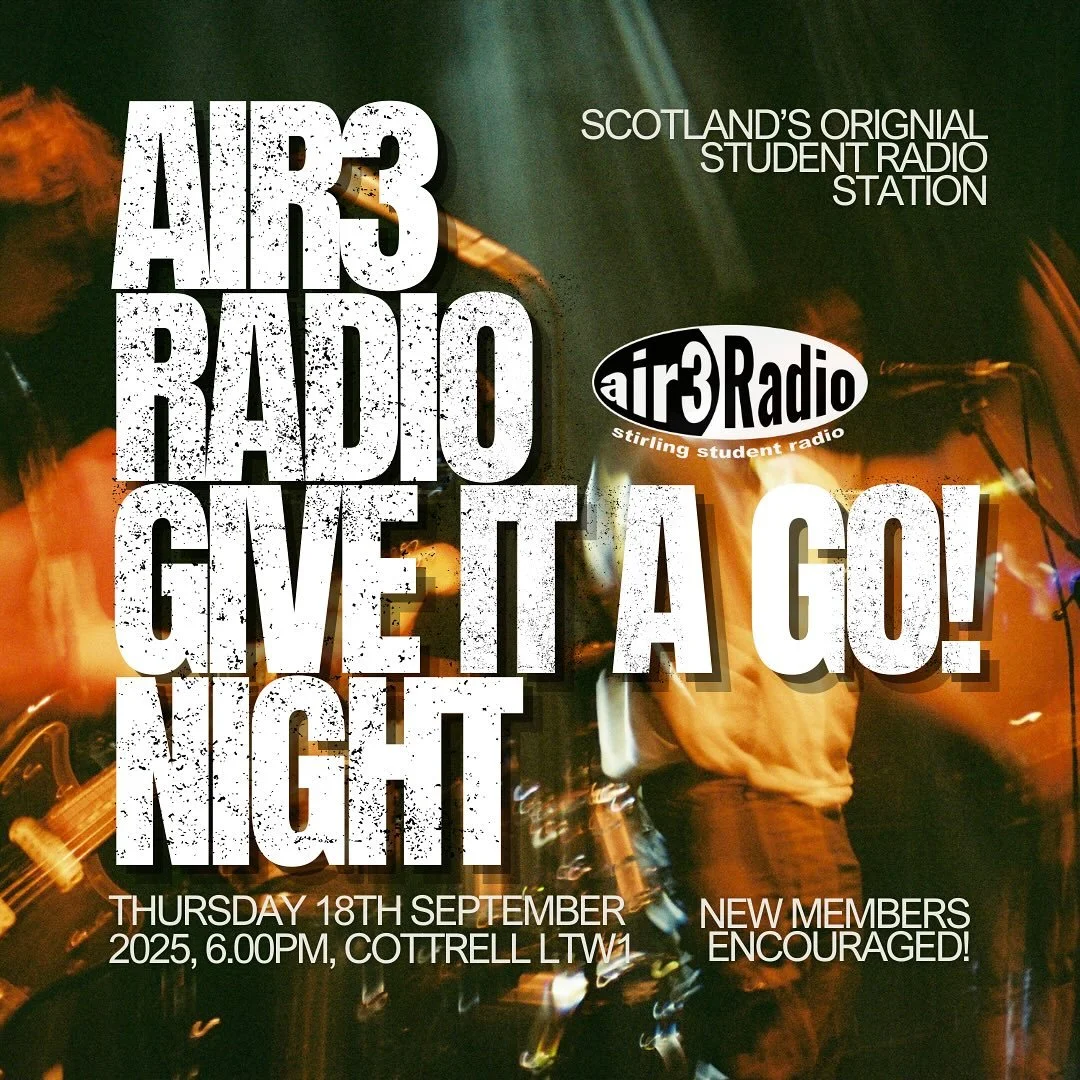 Come join us THIS THURSDAY at 6PM in LTW1 for our GIAG night!!!

🪩⭐️🎸 Come meet some current members and have a go in our studio! Figure out if talking into the mic is for you!

#studentradio #universityofstirling #stirling #collegeradio #scotland 