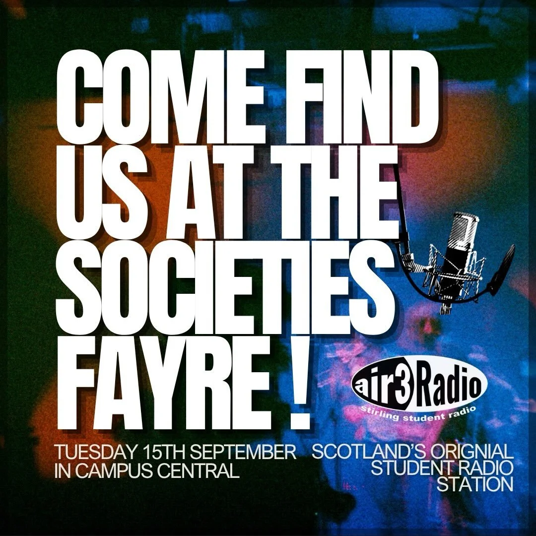 🚨🚨ATTENTION🚨🚨

Make sure to stop by our stall tomorrow in campus central to learn all about Air3 Radio and what we do! We look forward to seeing you all 👀

#studentradio #universityofstirling #radio #freshers #studentlife