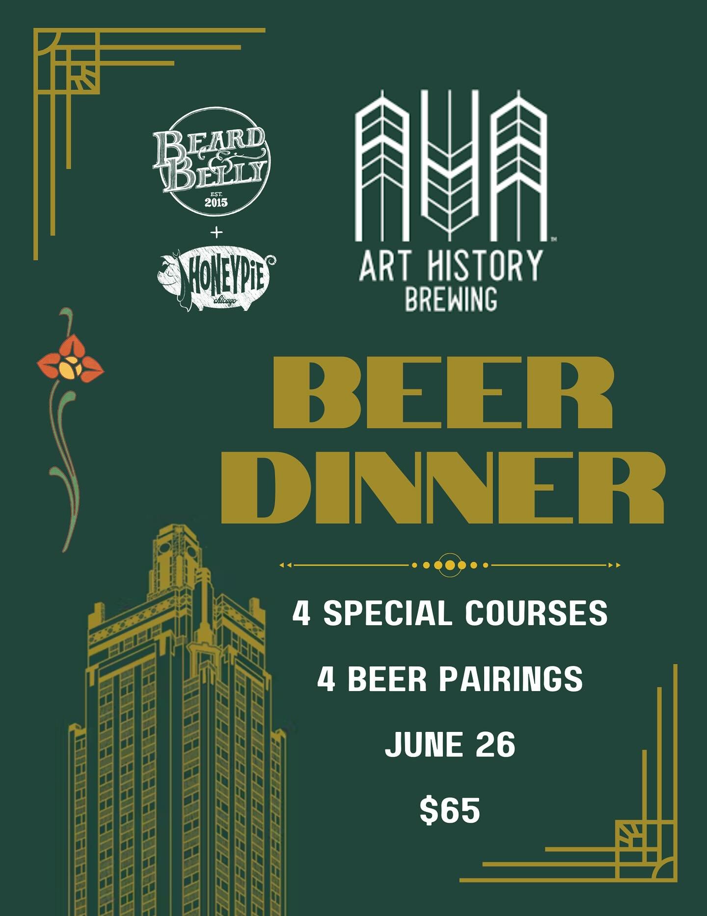 A BEER DINNER

🌞 Listen up, you&rsquo;re gonna wanna hear this&hellip;

It&rsquo;s a BEER DINNER WITH ART HISTORY BREWING 🥀🏛️🏙️

Four courses.
Four pairings. 
June 26, 7-10pm
@ Beard &amp; Belly

Here&rsquo;s what&rsquo;s cooking: 

✨Amuse : Thym