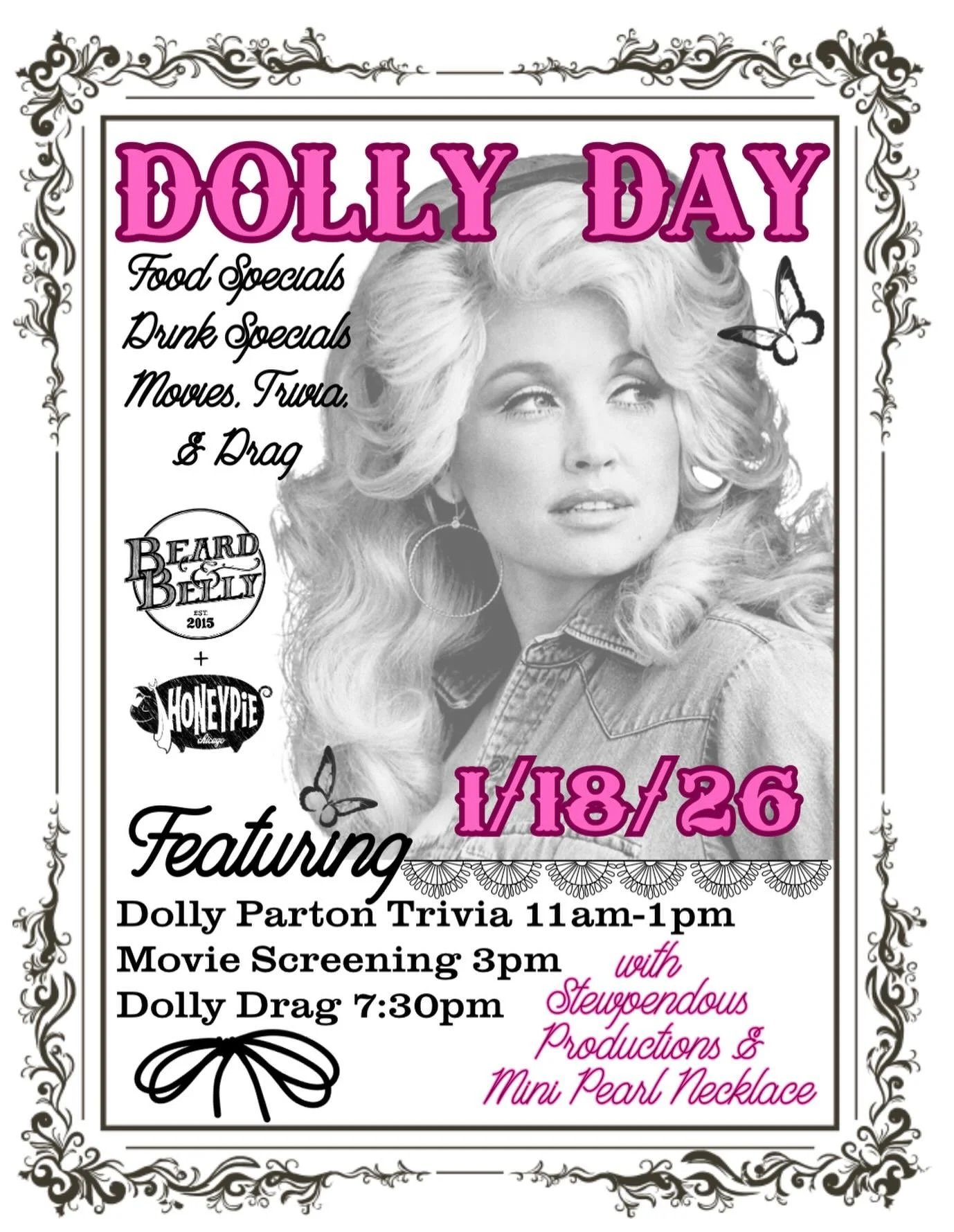 HOWDY

Y&rsquo;all better be ready for this one 🤠

DOLLY DAY 2026
January 18th

In honor of the Queen&rsquo;s birthday, an all day celebration including (but not limited to)&hellip;

🦋 Dolly Parton Trivia with @stewpendousproductions from 11-1 👠
?