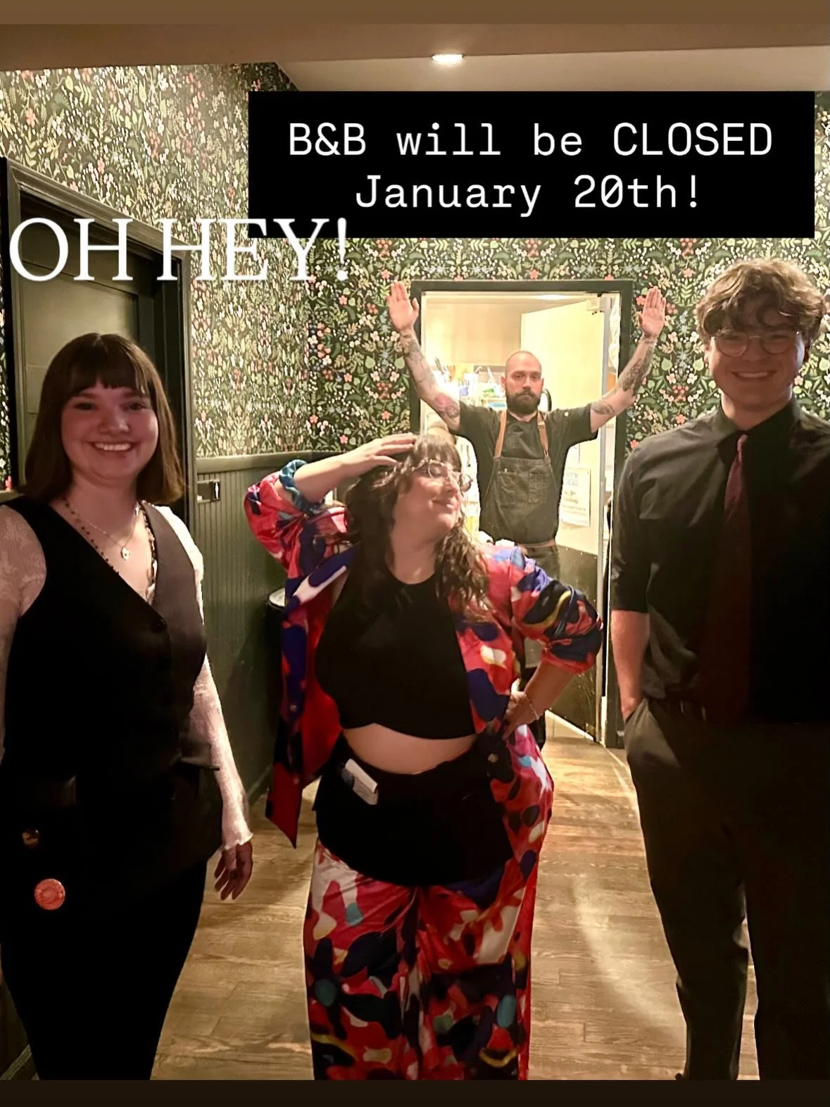 LET&rsquo;S GROOVE

Sorry to break the news, but tomorrow January 20th we will be CLOSED!! 🔒

Wait, just so ya know, here&rsquo;s what we&rsquo;re up to:
1️⃣ Deep cleaning our beloved restaurant 🧼
2️⃣ Our annual staff appreciation party!! 🎉 

Shou