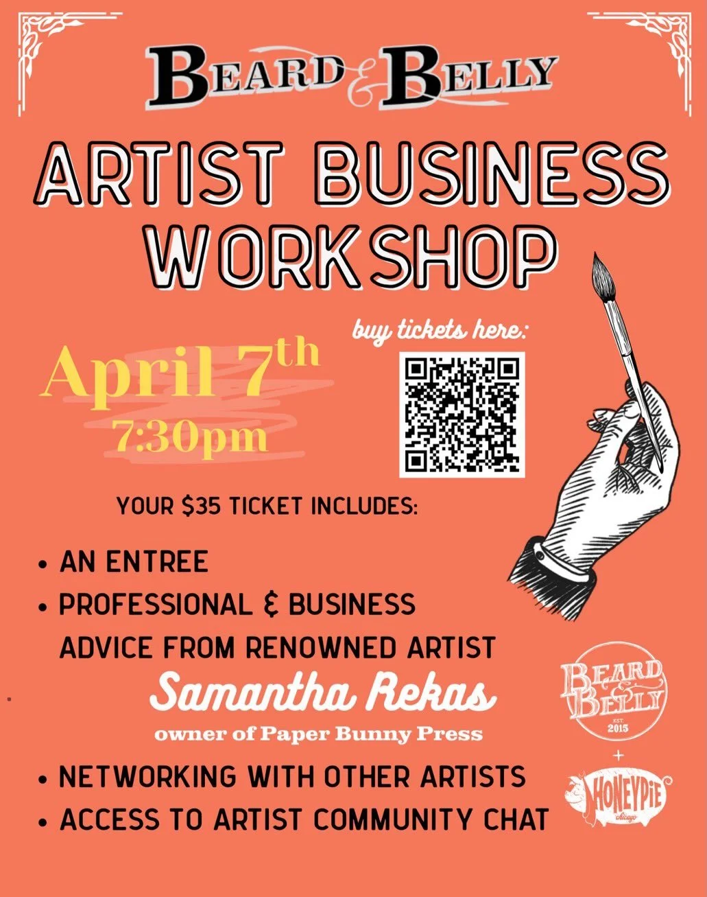 NEXT WEEK!!

JOIN US next Tuesday 4/7 for a very special Artist Business Workshop, featuring professional business advice &amp; networking with other local up &amp; coming artists.

Your $35 ticket includes:
🎨 an entree
🎨 professional &amp; busines