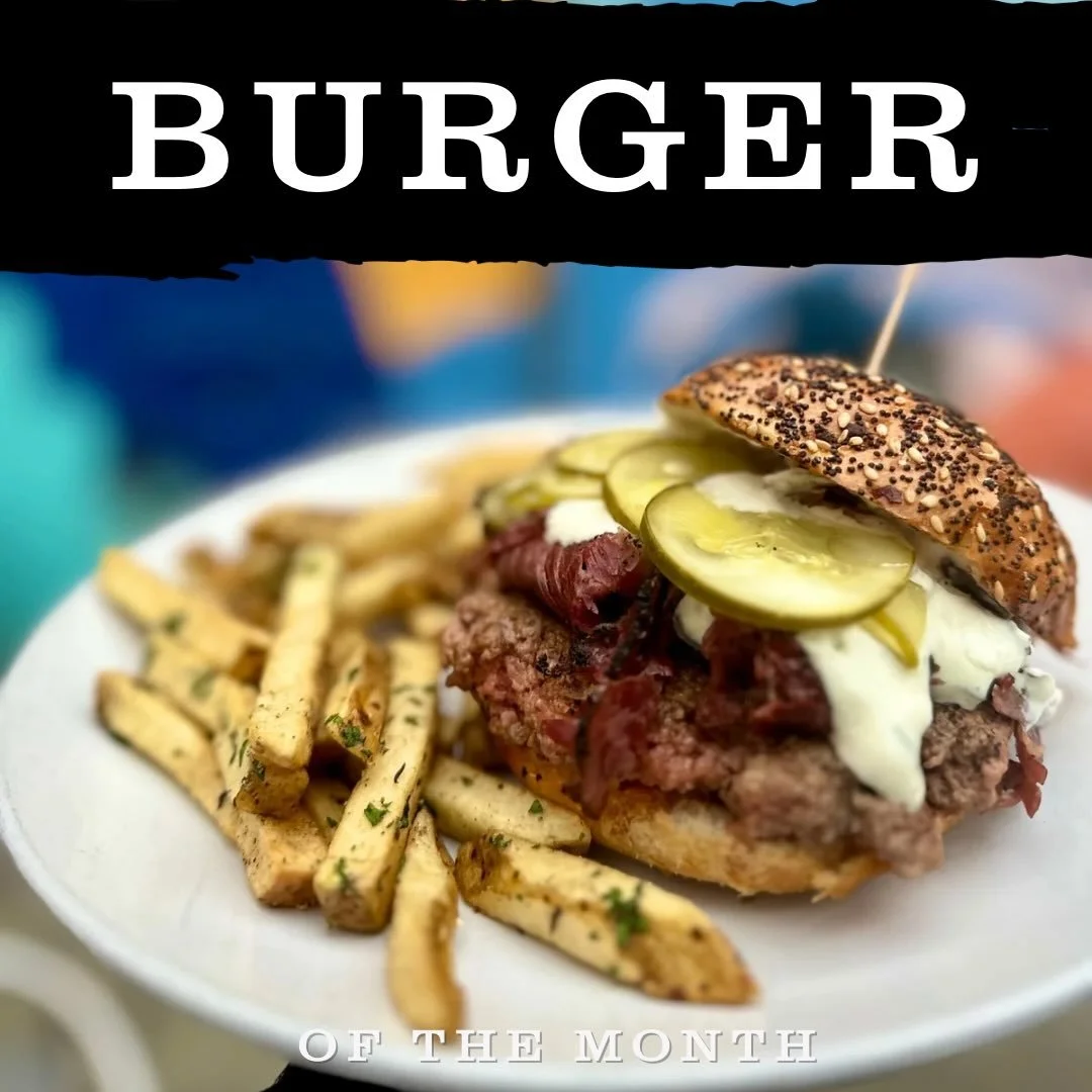 BURGER

Aye just fuhgeddaboudit !!

🍔 Specialty Beef Blend Patty
🥩 House Pastrami
🥒 House cut Pickles
🍦Whipped Scallion Caper Cream Cheese
🥯 Everything Bagel potato bun

Supa freakin&rsquo; gud.