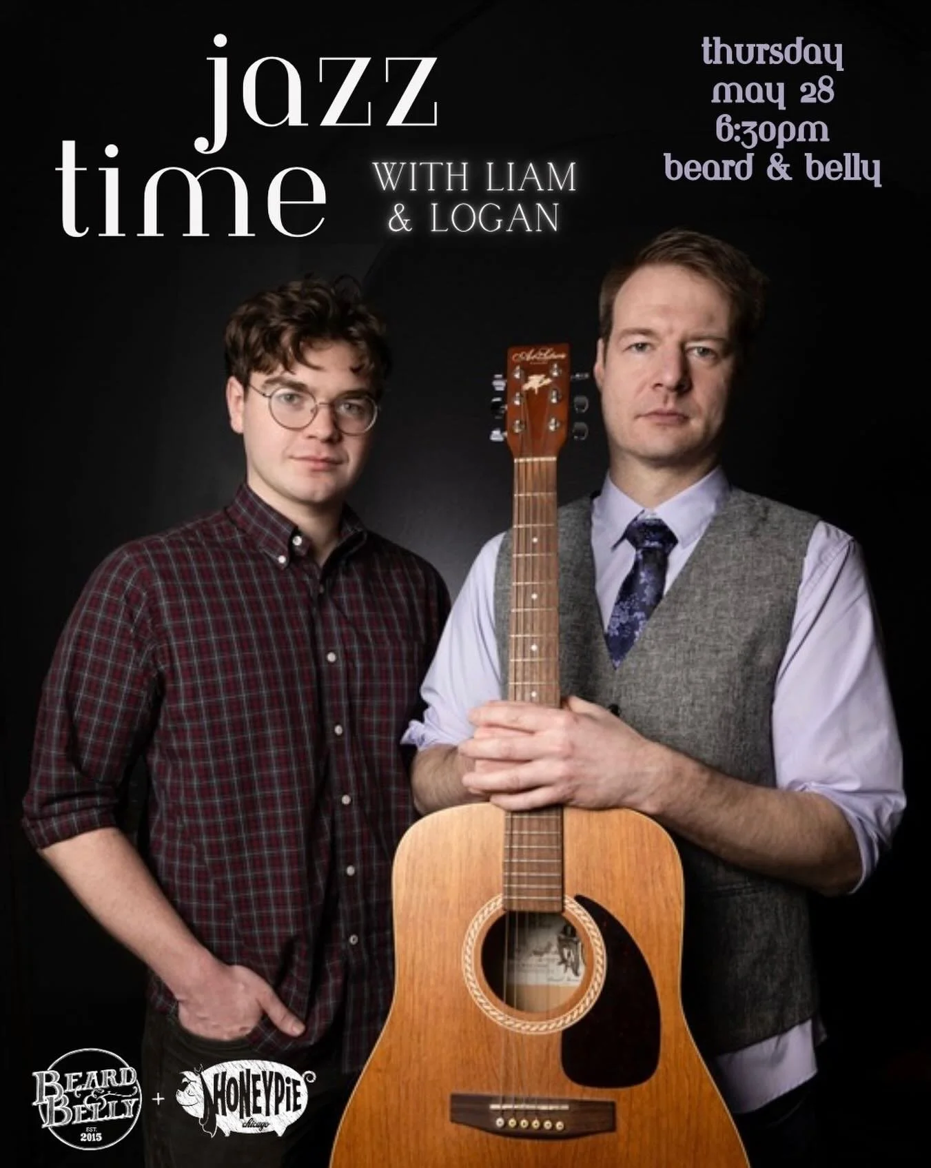 TOMORROW

Another installation of JAZZ TIME with Liam &amp; Logan.

You know &lsquo;em, you love &lsquo;em, now listen to &lsquo;em play some tunes. 

6:30pm, Beard &amp; Belly. Be there or be square, cats. 🎺

SEE YOU TOMORROW