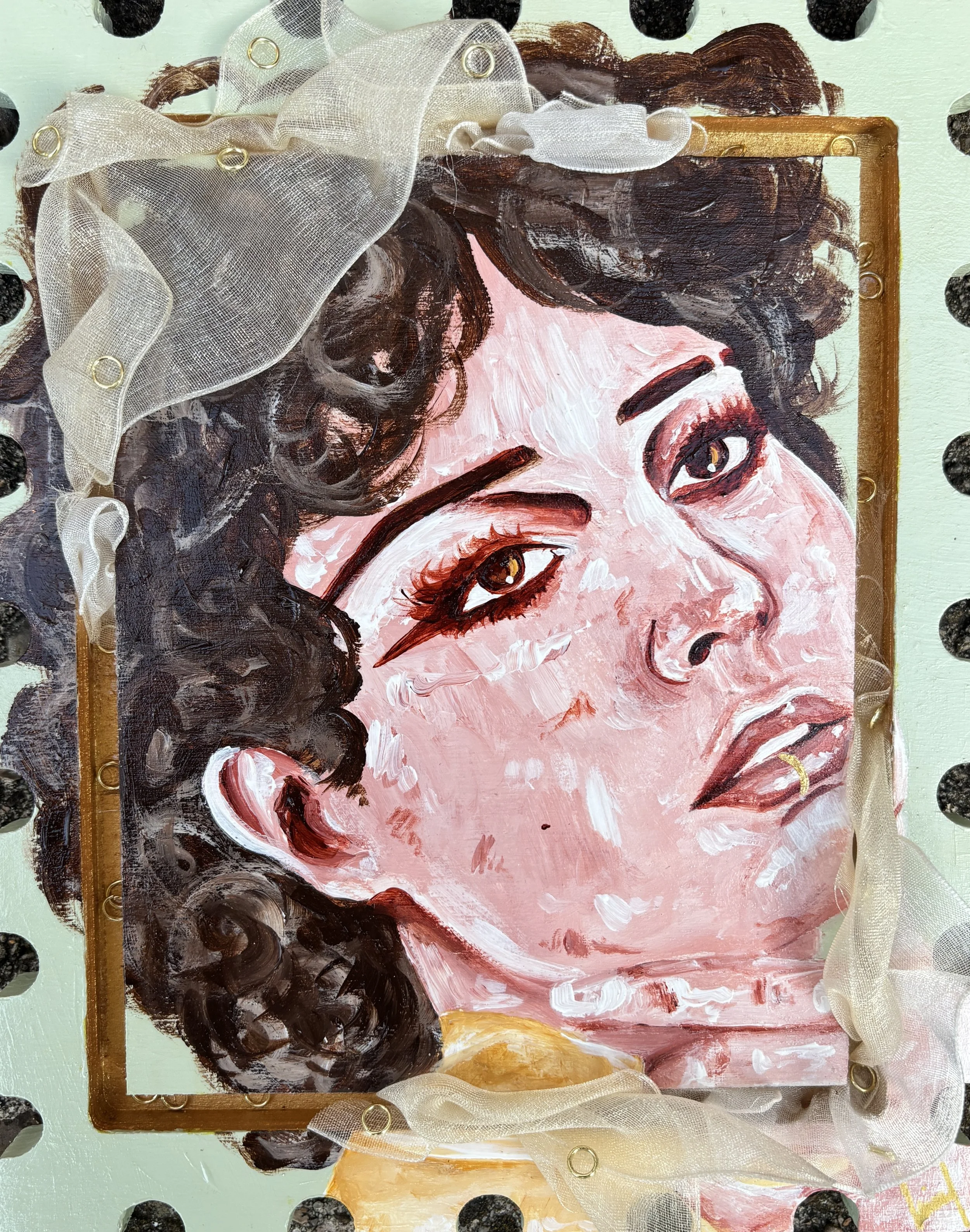 Golden Ribbon, 2025 - Mixed Media on Wood Panel - 8 x 6.5 inches