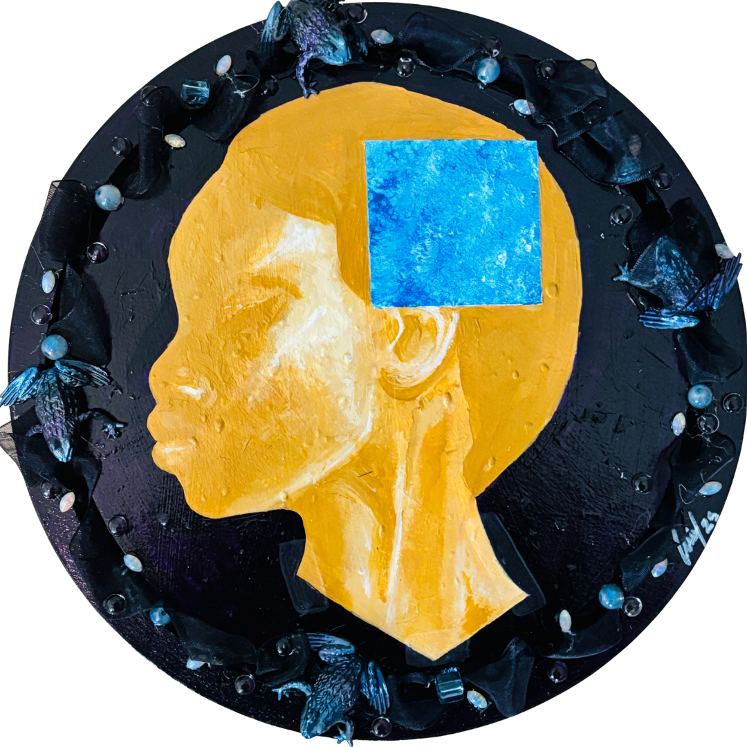 Brackish, 2025 - Mixed Media on Wood Panel - 10 inches diameter