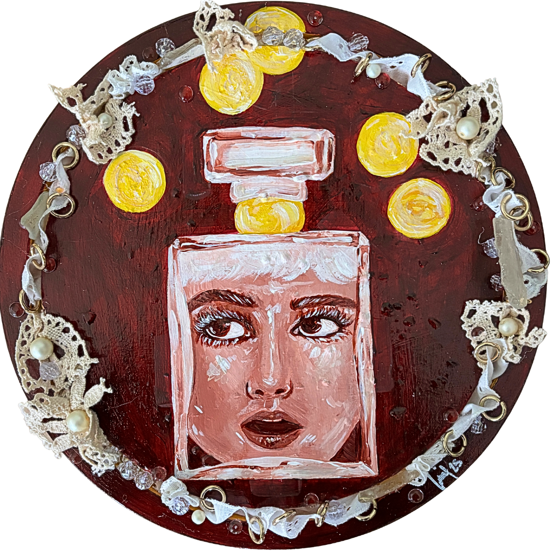 Aerosol, 2025 - Mixed Media on Wood Panel - 10 inches diameter