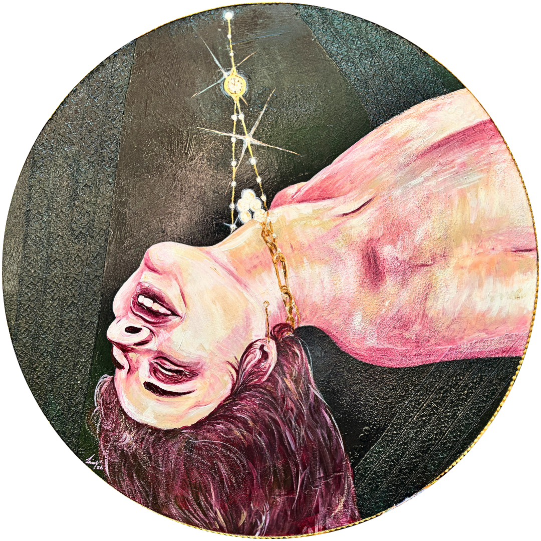 Vertigo Woman , 2026 - Acrylic on Rotating Wood Panel - 18  inches diameter