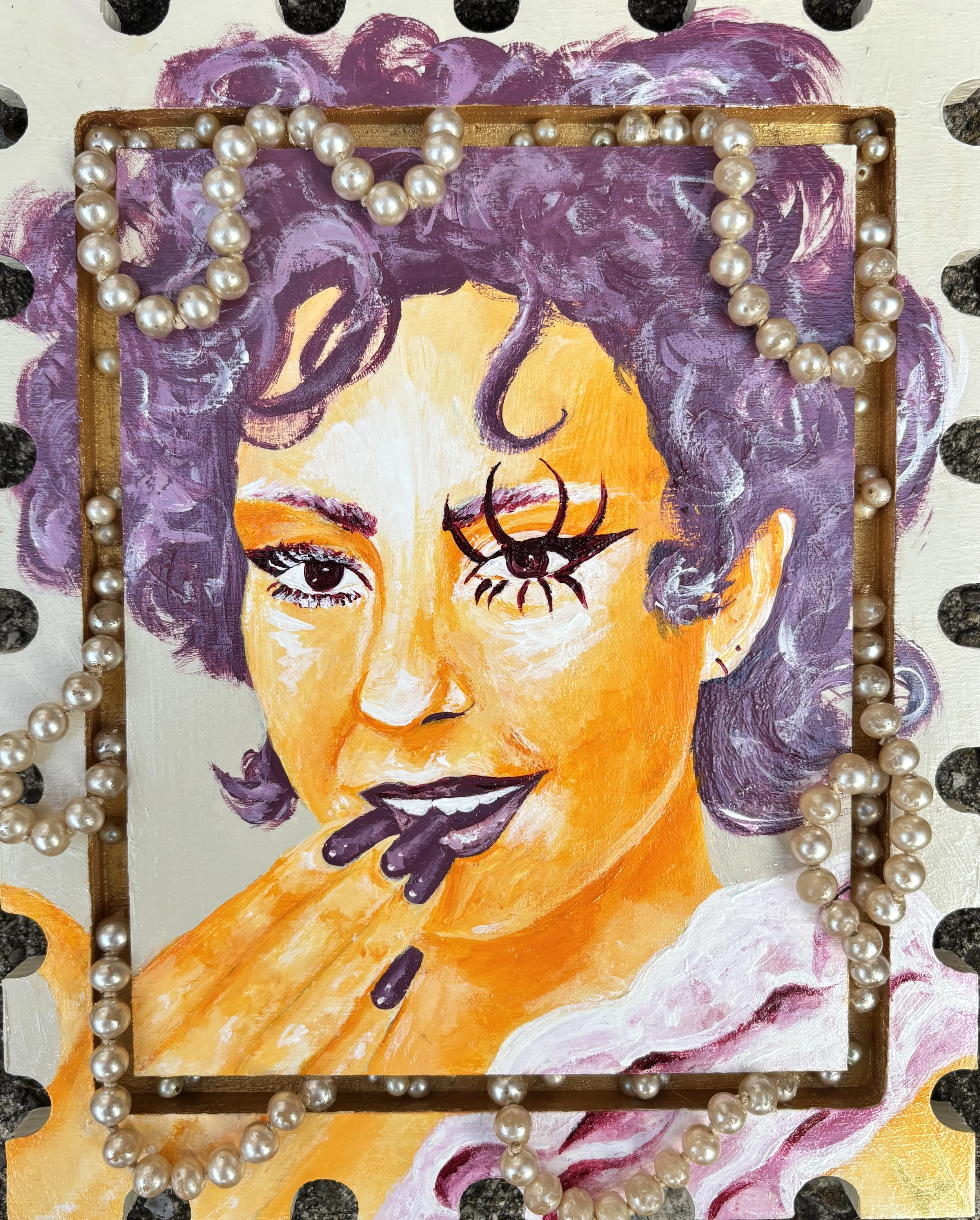 Golden Pearls, 2025 - Mixed Media on Wood Panel - 8 x 6.5 inches