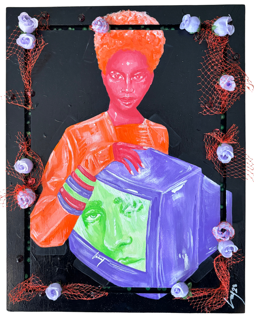 Netting, 2025 - Mixed Media on Wood Panel - 12 x 16 inches