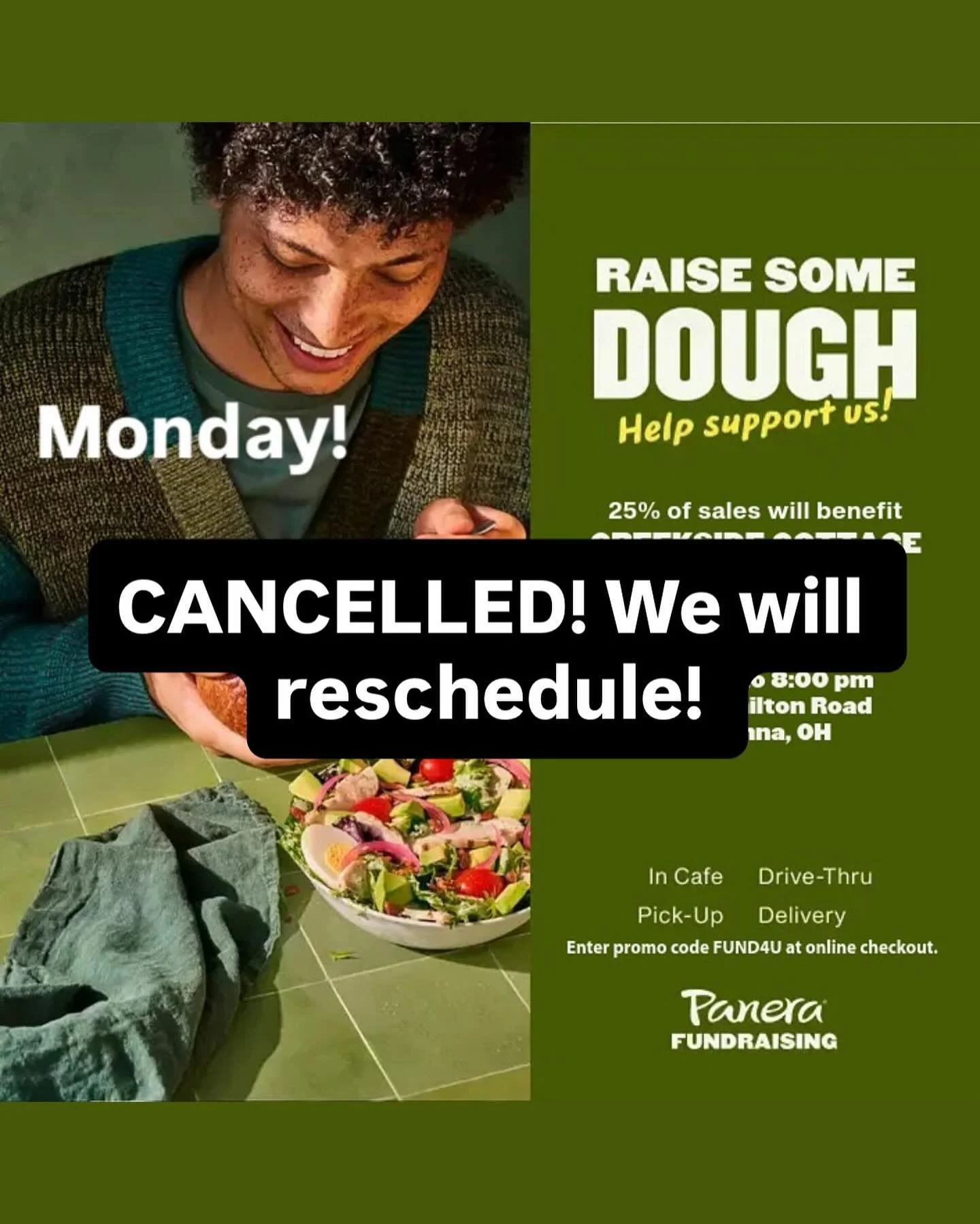 Cancelled because of the weather- we will reschedule!