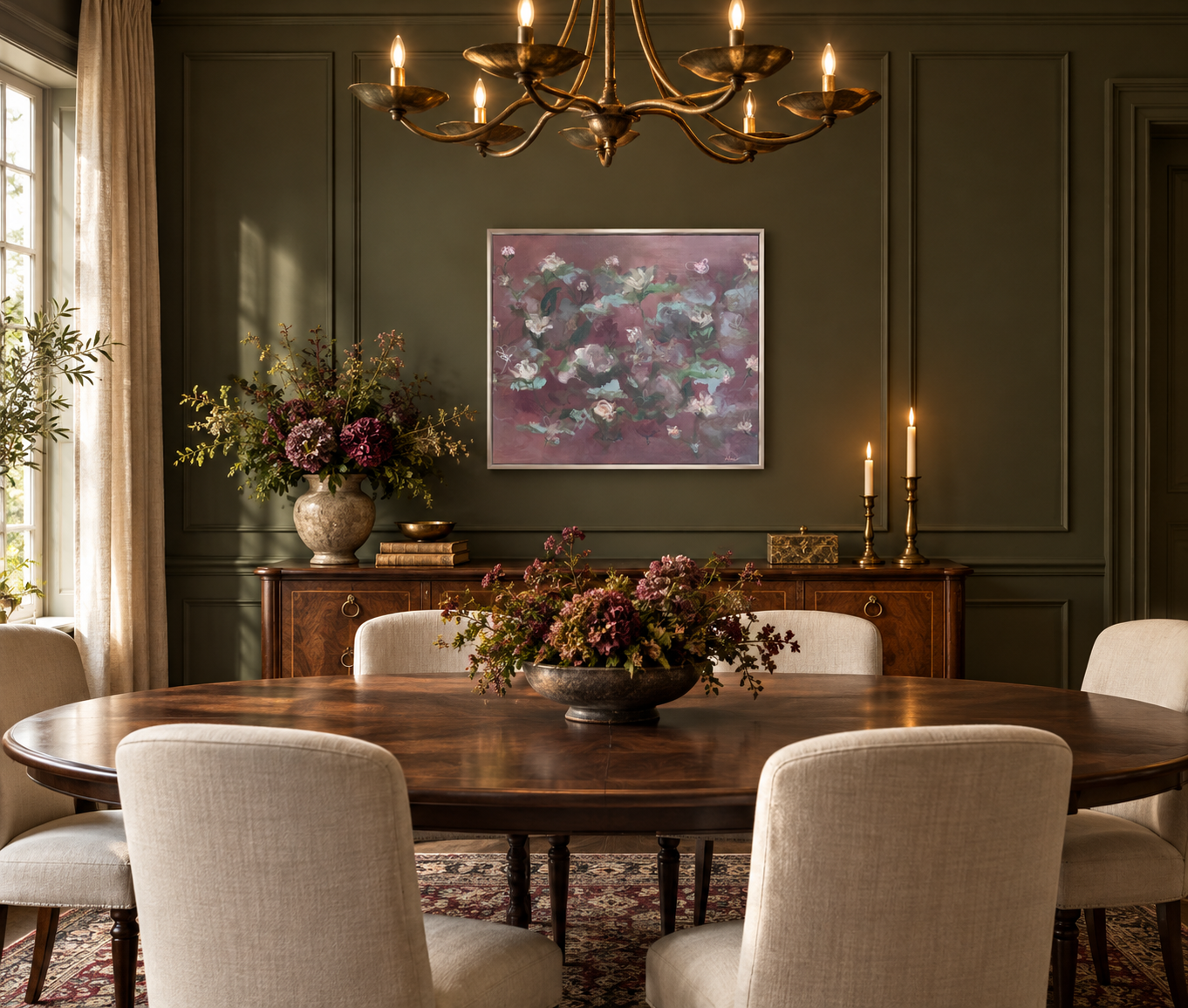 Moody Dining Room with Framed Floral Art.png