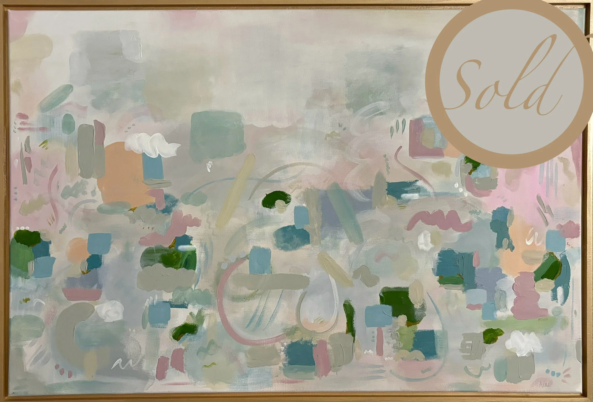 SOLD • 
Calmest Chaos •
25" x 37" Canvas •
Painted Brass Frame •