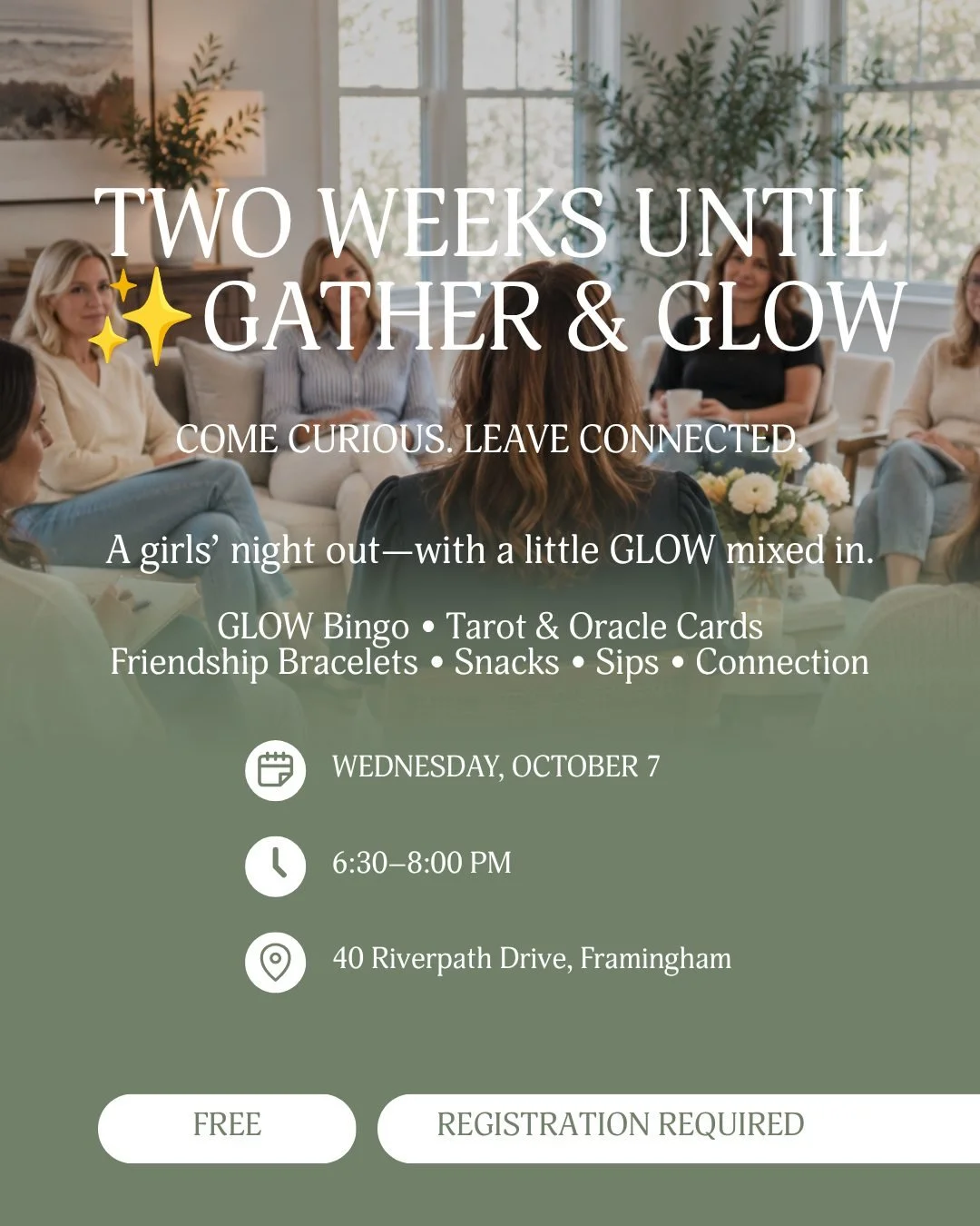 TWO WEEKS UNTIL GATHER &amp; GLOW ✨

What if your next girls&rsquo; night out looked a little different?

No dress code.
No expectations.
No pressure to share anything personal.

Just women gathering, having fun, meeting new people, and making a litt