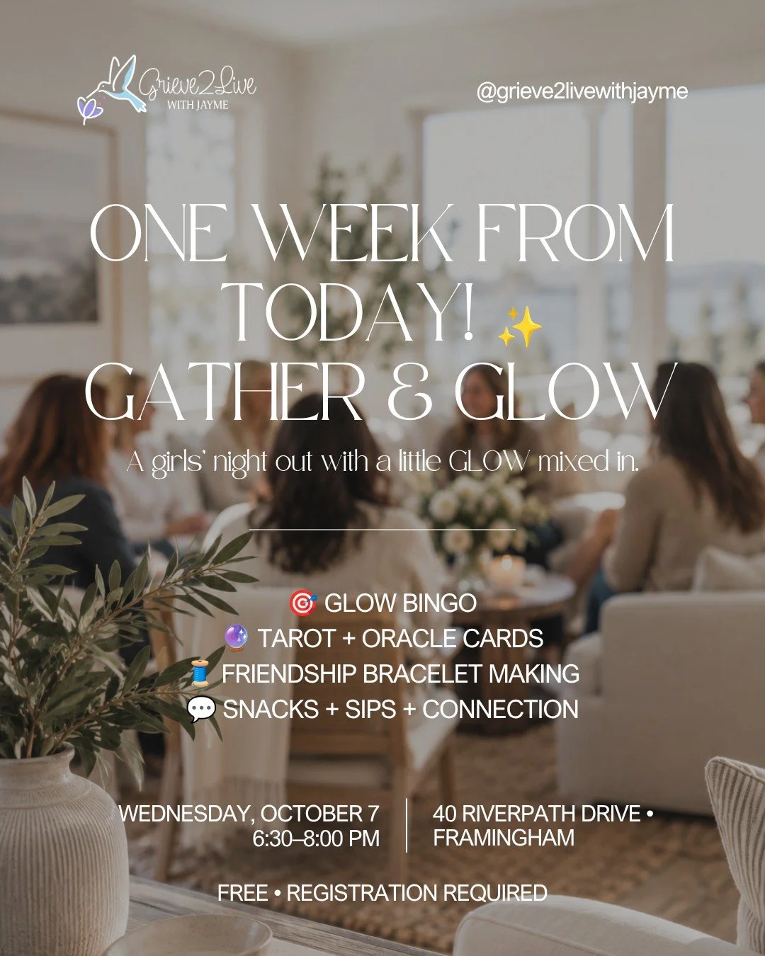 ONE WEEK UNTIL GATHER &amp; GLOW ✨

Next Wednesday, we&rsquo;re gathering.

Not for a workshop.
Not for a support group.
Not for anything you need to prepare for.

Just a fun night to get out of the house, meet some women, try something different, an