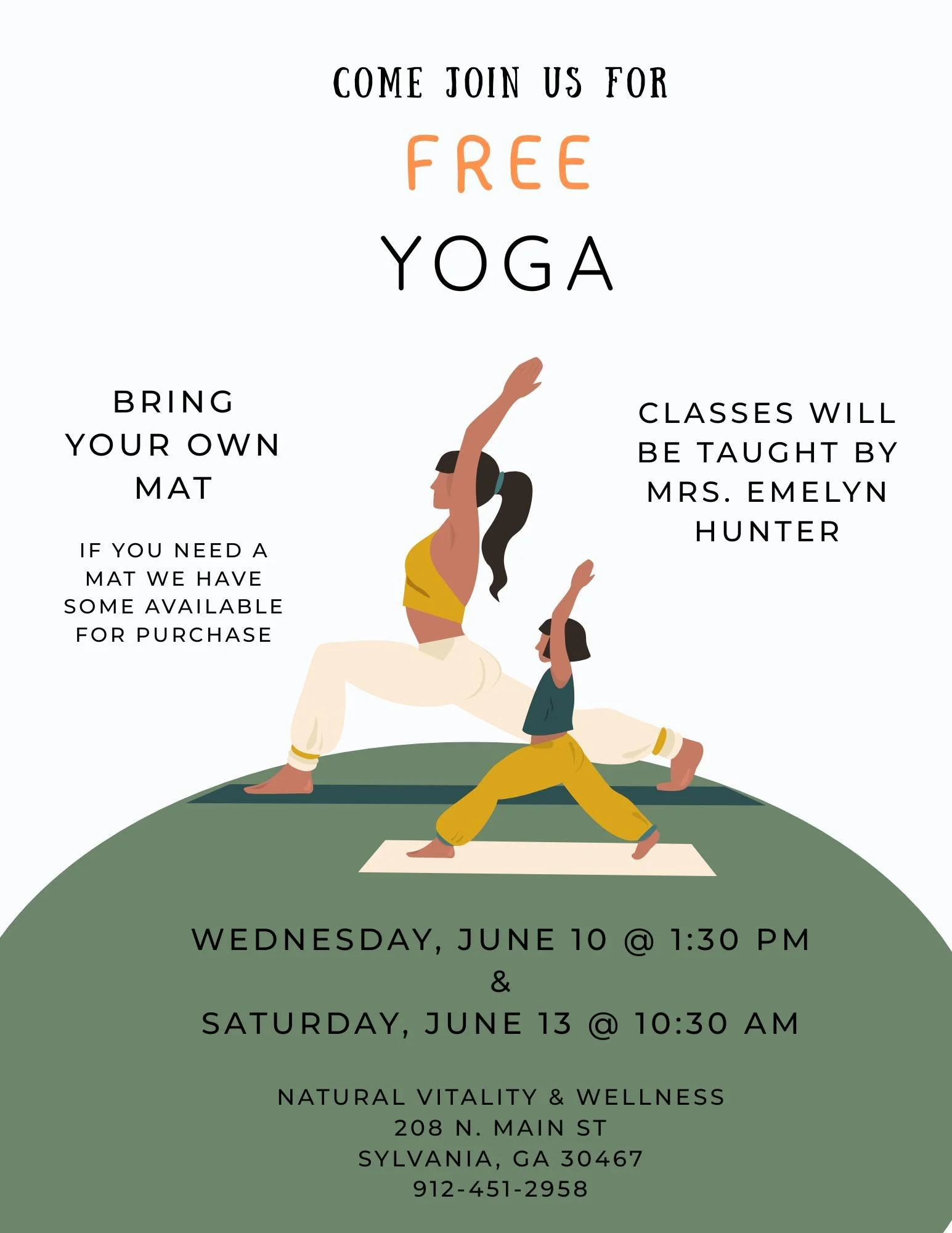 Free Yoga Classes with Natural Vitality and Wellness 