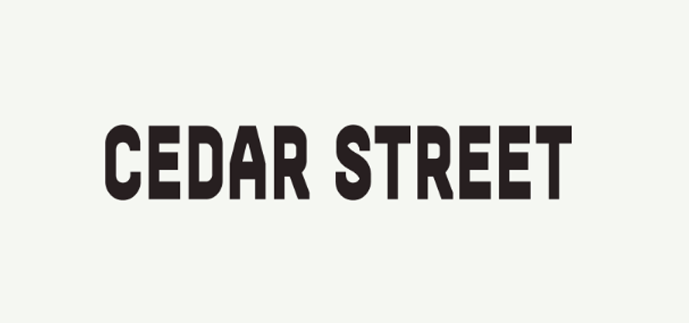 Text reading 'Cedar Street' in bold black letters on a light background.
