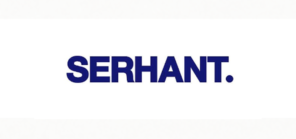 Text on white background says 'SERHANT.' in bold blue letters.