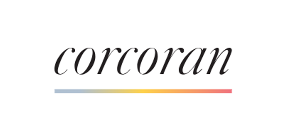 Corcoran logo with gradient line underneath on a white background.