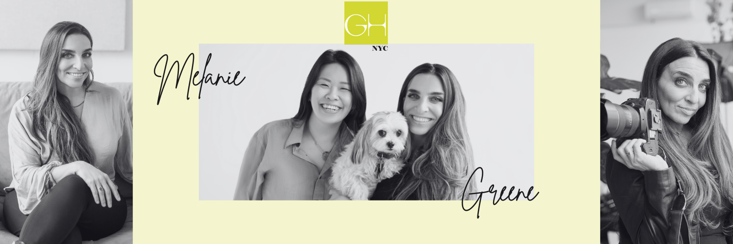 Graphic with 3 photos of Melanie Greene, founder and lead photographer of GreeneHouse NYC, LLC
