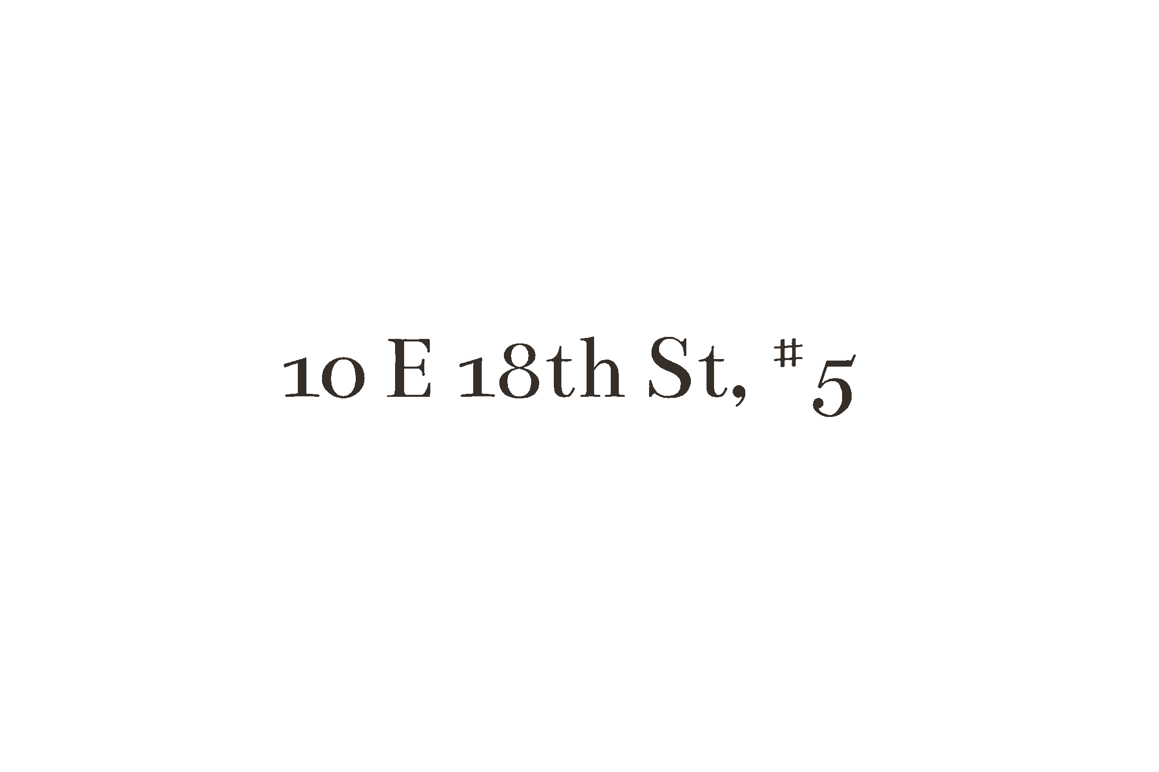 Black street sign with white text displaying '10 E 18th St, #5' at night.