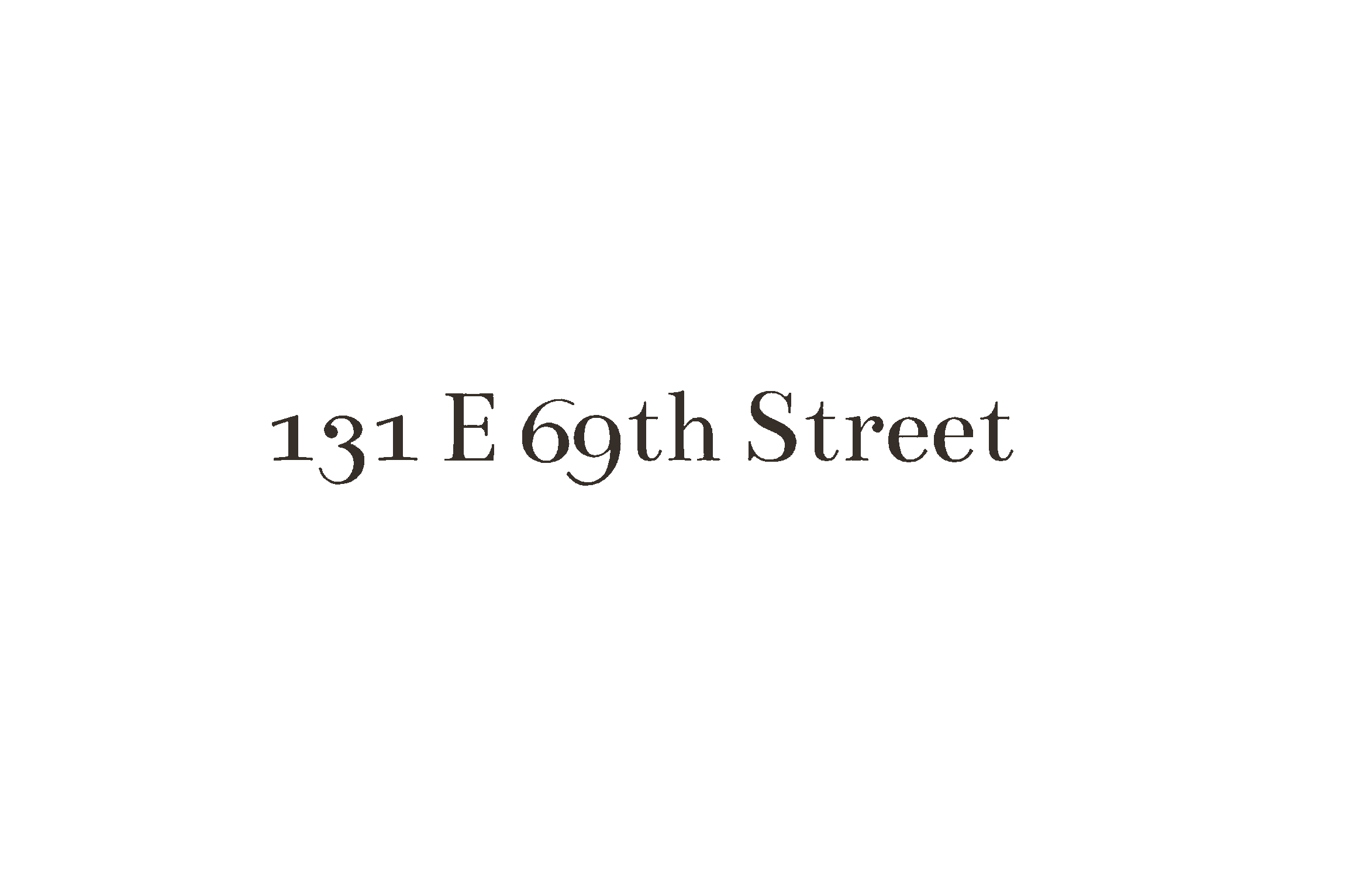A black sign with white and gray text displaying an address: 131 E 69th Street.