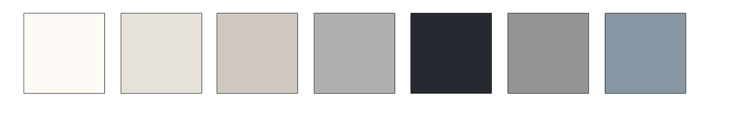Swatch of seven gray-scale color samples ranging from white to dark gray.