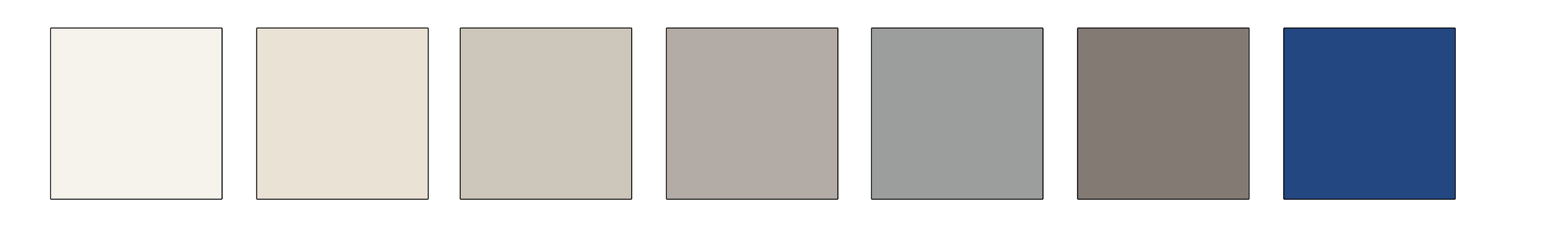 A color palette with seven shades, ranging from off-white to dark navy blue.