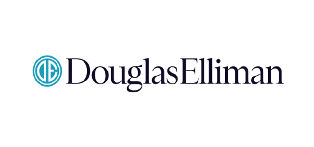 Logo of Douglas Elliman real estate agency with a blue circular emblem and black text on a white background.