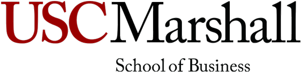 Logo of USC Marshall School of Business with red and black text