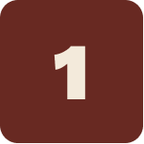 Number one in white on a brown circular background.