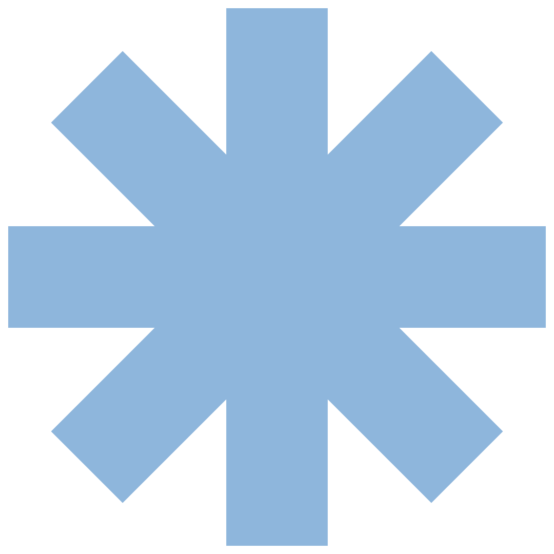 A large blue asterisk symbol (eight-pointed star with a small circle in the center) on a black background.