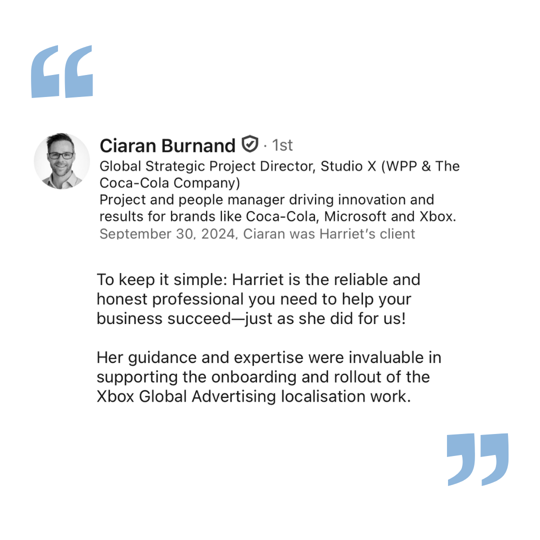 Ciaran Burnand Testimonial for Harriet Cox Fractional Marketing Consultant
