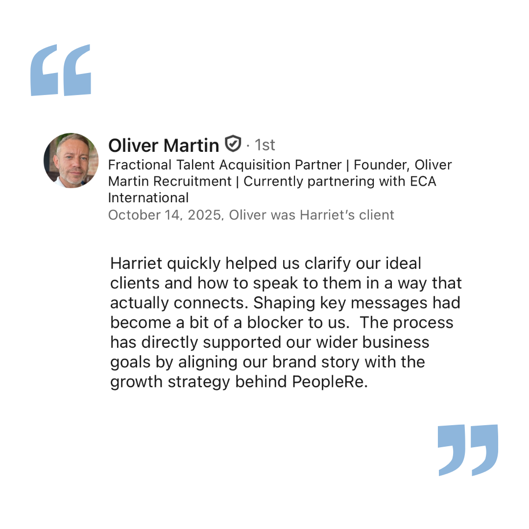 Oliver Martin Testimonial for Harriet Cox Fractional Marketing Consultant